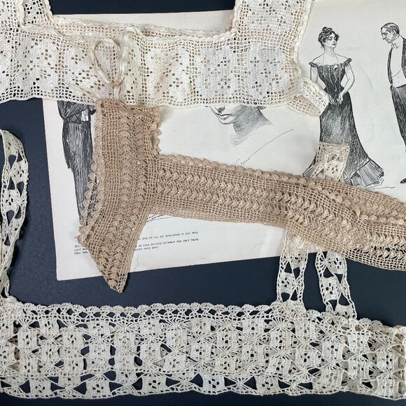 7 Antique Hand Crochet Lace Yokes for Corset Cover, Nightgowns or Camisoles - Picture 3 of 6